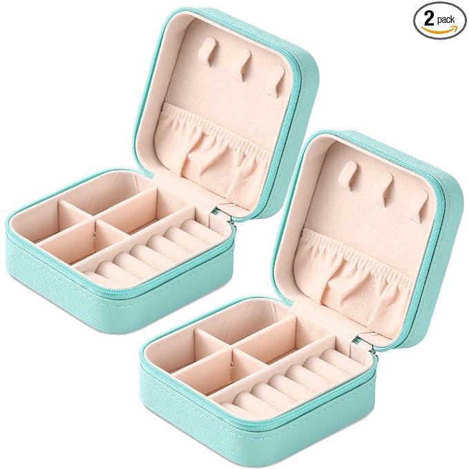 Neveika Portable Travel Mini Jewelry Box Leather Jewellery Ring Organizer Case Storage Gift Box Girls Women (bluex2). by NEVEIKA