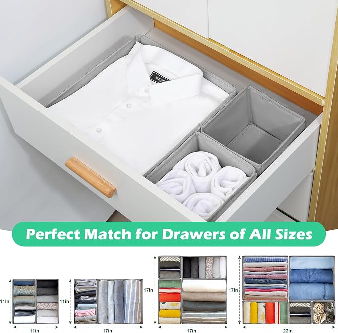 Drawer Clothing Organizer 16-Pack, Grey 3 Sizes Underwear Drawer Dividers, Fabric Folding Wardrobe Organizer, Can Store Baby Clothes, Bras, Underwear, Panties, Belts, Socks, Ties, etc. - Image 5