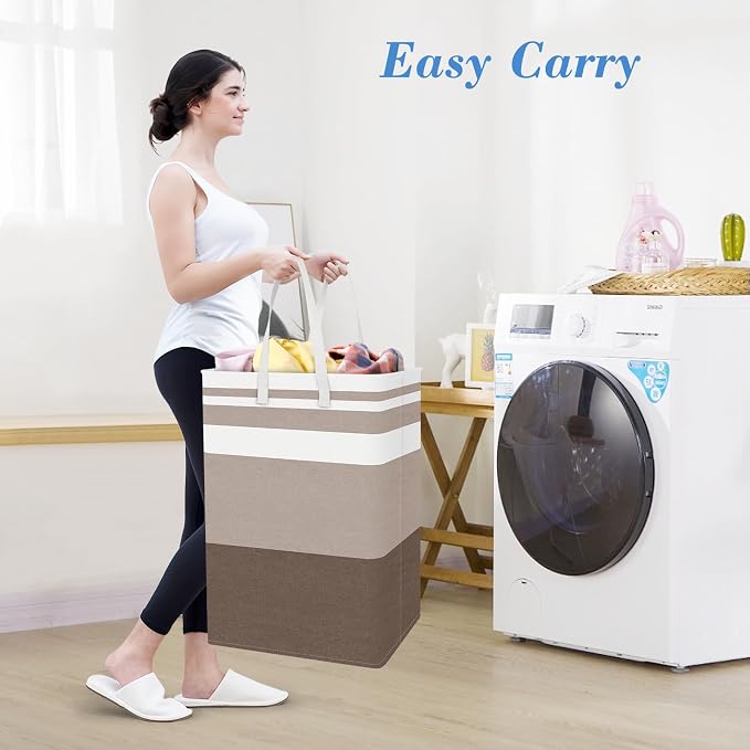 BlissTotes 3-Pack Laundry Basket, Freestanding＆Waterproof Laundry Hamper, Collapsible Tall Clothes Hamper with Easy Carry Handles for Clothes, Towels in the Family and Dorm,Gradient Khaki,75L - Image 5