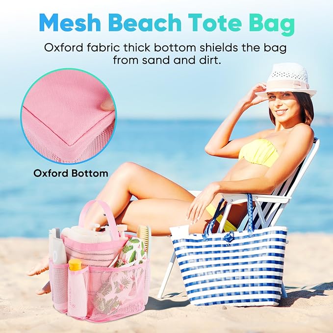EUDELE Mesh Shower Caddy Portable for College Dorm Room Essentials,Portable Shower Caddy Dorm with 8-Pocket Large Capacity, Shower Bag for Beach, Swimming, Gym, Travel essentials, Pink - Image 4
