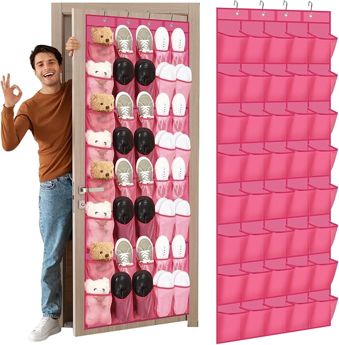 Windyun 40 Over the Door Shoe Organizer Large Mesh Pocket Hanging Shoe Rack for Closet Rose Red Nonslip Behind Door Storage Holder Back to School Organizer for Dorm Room College Classroom Storage by Windyun