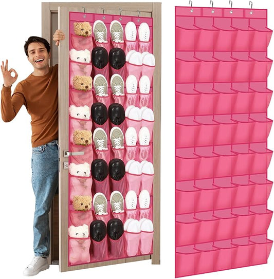 Windyun 40 Over the Door Shoe Organizer Large Mesh Pocket Hanging Shoe Rack for Closet Rose Red Nonslip Behind Door Storage Holder Back to School Organizer for Dorm Room College Classroom Storage by Windyun