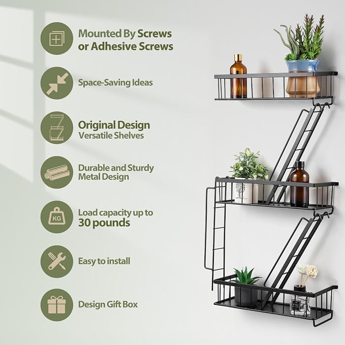 SweetSage Fire Escape Wall Shelf - New York Decorative Ladder Shelf, Wall Art Floating Shelf Black Metal Shelves for Bedroom, Home Office Storage and Display (3-Tier) - Image 4