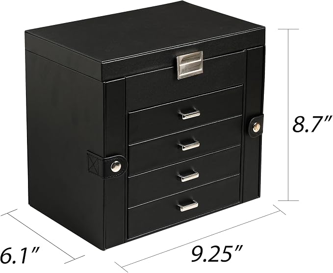 Frebeauty 5-layer Jewelry Box,Faux Leather Jewelry Organizer with 4 Drawers,Jewelry Organizers and Storage with Mirror,Jewelry Holder Organizer for Necklace,Jewerly Boxers for Women Girls(Black) - Image 2