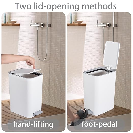 rejomiik Small Bathroom Trash Can with Lid, 3.2 Gallon Step Garbage Can with Handle, Slim Mini Wastebasket Bin for Bedroom, Office, Dorm, White - Image 3