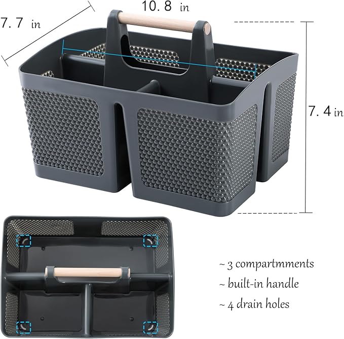 rejomiik Portable Shower Caddy Basket Plastic Cleaning Caddy Organizer Storage Tote with Handle for Bathroom, College, Dorm Room Essentials, Grey - Image 3