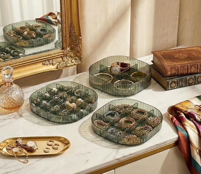 HALAFE Jewelry Box, 3-Layer Acrylic Jewelry Organizer with Handle, Clear Jewelry Boxes for Women Girls, Make up Organizer, Jewelry Storage Holder (Green) - Image 6