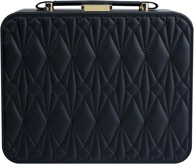 Travel Jewelry Box Jewelry Storage Case Jewelry Suitcase for Women and Men 2 Layer Jewelry Organizer Box with Removable Tray (Black) - Image 9