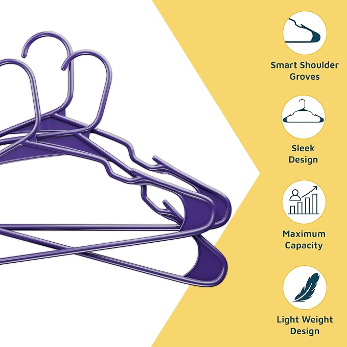 Plastic Clothes Hangers – Heavy Duty Hanger Set, for Organizing Clothes, Dresses, and Coats, Holds Up to 5 lbs, Space-Saving Hangers with Non-Slip Shoulder Grooves, Pack of 180, Purple - Image 4