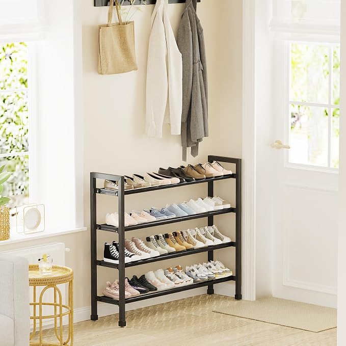 Mavivegue Expandable Shoe Rack, 4-Tier 19"-43.3" Adjustable Shoe Rack for Closet,Hall Entryway,Front Door,Garage, Sturdy Steel Space-Saving Rack, Black​ - Image 2