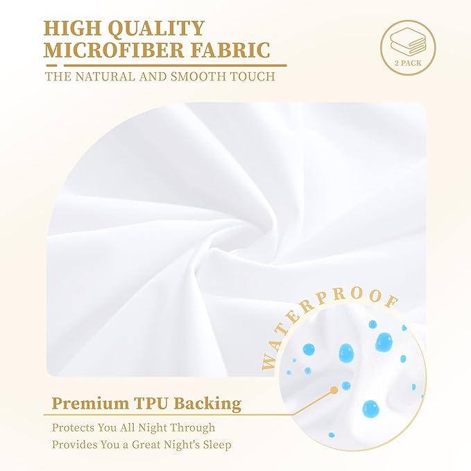 Safe and Sound Waterproof Mattress Protector, 2 Pack Twin Size Premium Mattress Cover, Noiseless Breathable Soft, Fitted Deep Pocket 8-18 Inch Bed Cover, Machine Washable