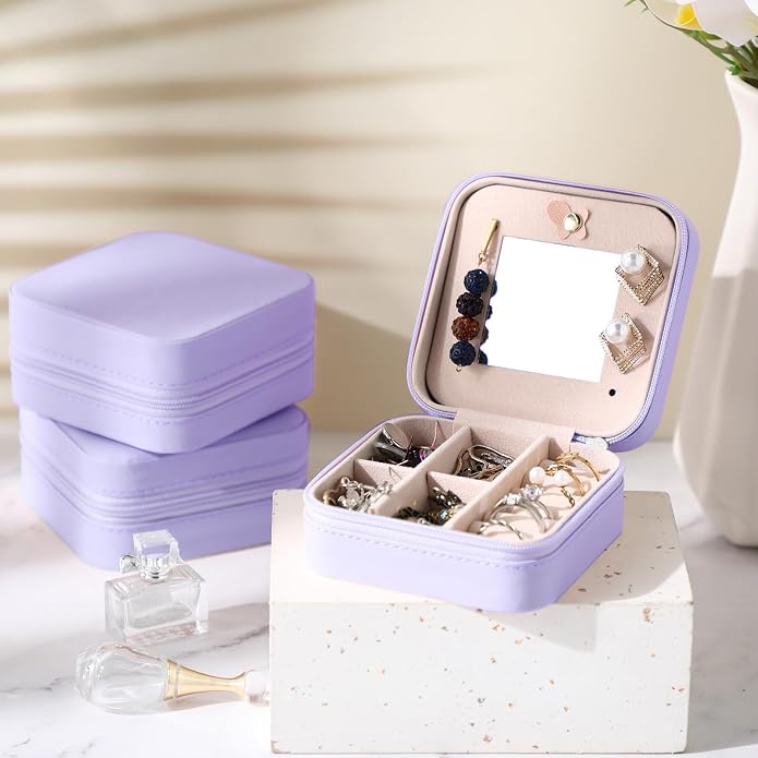 Hillban Bridesmaid Gifts Jewelry Box with Mirror, PU Leather Small Travel Jewelry Case Organizer Storage for Women Girls - Image 6