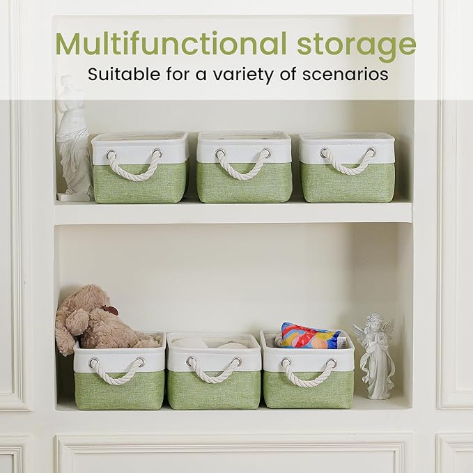 Storage Baskets for Shelves 11.8x7.9x5.2 Inch, Foldable Fabric Storage Bins with Handles, Small Storage Baskets for Organizing Closet, Office, Home Organization (3-Pack, White&Green) - Image 6