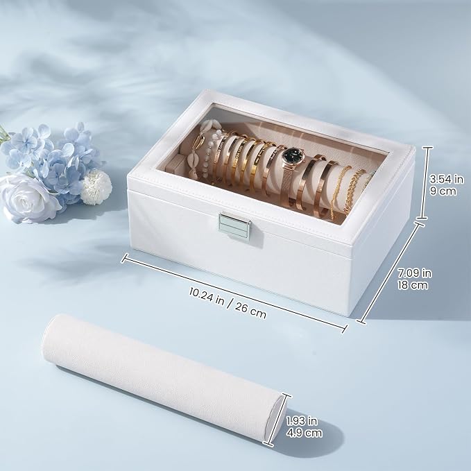 Lolalet Bracelet Display Holder with Rods for Bangles Watches, Clear Lid Jewelry Organizer Box Storage Case for Mothers Day Gifts -White, 2 Rolls - Image 5