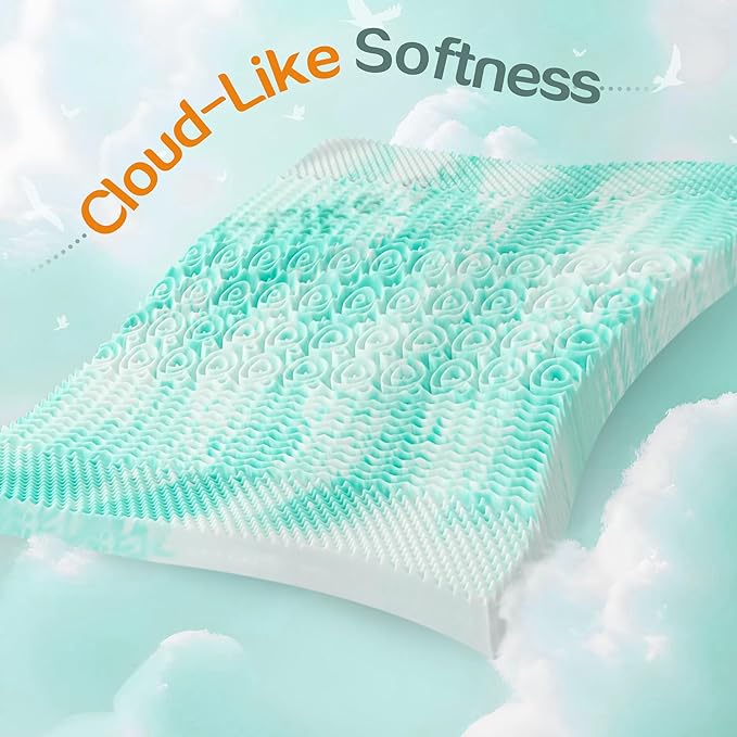 SINWEEK 1.5 Inch Mattress Topper 5-Zone Memory Foam Mattress Topper Pressure Relieve Soft Mattress Pad, CertiPUR-US Certified, King Size, Green