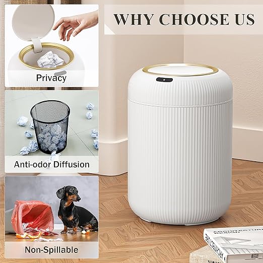 Automatic Motion Sensor Bathroom Trash Can with Lid, 3 Gallon Touchless Trash Bin, Smart Plastic Electric Garbage Cans Small White Wastebasket for Office, rv, Bedroom, Living Room - Image 3