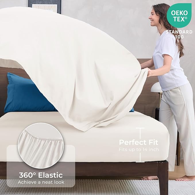 HEVUMYI Teal Blue & Ivory Full Comforter Set - 7-Piece All Season Bed in a Bag Full, Ultra Soft Bedding Set with Comforter, Flat Sheet, Fitted Sheet, Pillowcases, Pillow Shams, Teal Blue & Ivory