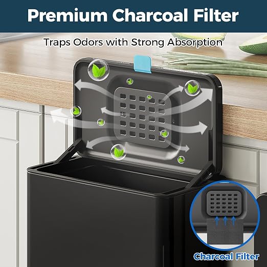 Stainless Steel Hanging Trash Can with Lid and Inner Bucket, 2 Gallon Kitchen Compost Bin for Counter Top, Under Sink or Wall Mount, Small Garbage Can for Cupboard/Bathroom/Bedroom/RV, Black - Image 4