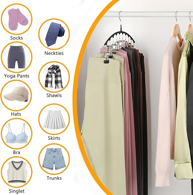 Legging Hangers for Closet Organizer, Hat Hangers for Closet 2 Pack with 10 Clips Holds 20 Leggings, Legging Hanger, Pants Storage Organizer Suitable for Socks, Panties, Underwear, Pants (White) - Image 4