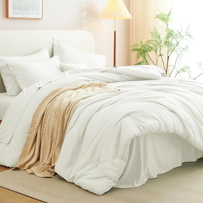 CozyLux Full Size Comforter Sets Ivory, 7 Pieces Bed in a Bag Full Comforter Set with Sheets, Luxury Soft Bedding Set with Down Alternative Comforter, Fitted Sheet, Flat Sheet, Pillowcases & Shams