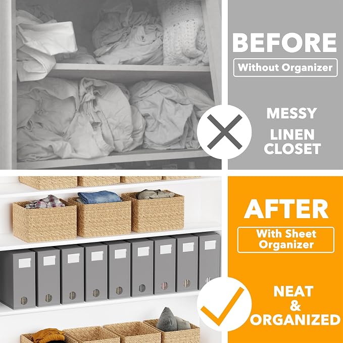 SpaceAid 9 Pack Bed Sheet Organizers and Storage, Foldable Sheet Organizer with Window for Linen Closet, Set Folder Keeper for Queen & King Size Bedding Storage (Gray) - Image 2