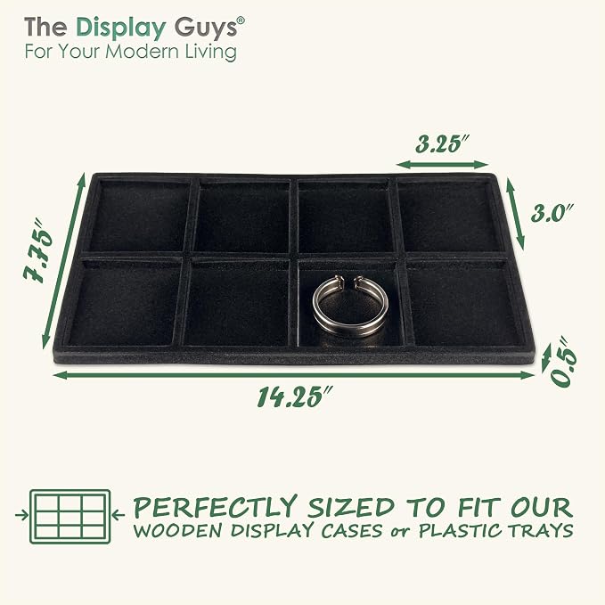 TheDisplayGuys For Your Modern Living 2-Pack 8-Compartments Flocked Velvet Jewelry Display Inserts - Tray/Case Liners - Ring Earrings Storage, (Black) by The Display Guys - Image 2