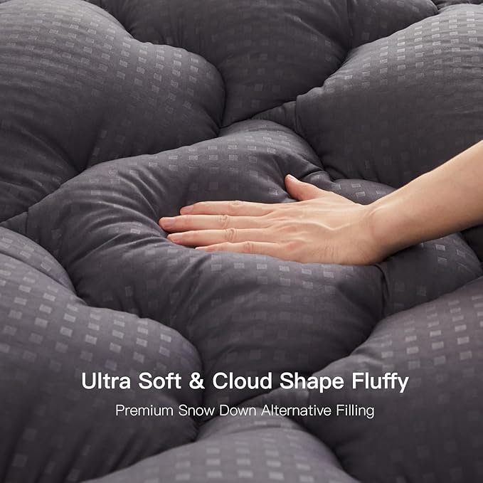 Belffin Pillow Top Mattress Topper Queen Size, Mattress Pad Cover with 8-21 Inch Deep Pocket, Bed Mattress Protector for Back Pain Relief Soft Breathable Overfilled Down Alternative Filling, Grey