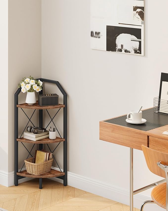 CHOEZON 3-Tier Corner Shelf, Industrial Corner Bookshelf, 35.4" Storage Stand, Plant Stand Display Shelf, Bookcase for Bedroom, Living Room, Home Office, Rustic Brown and Black TCJ03BF - Image 7
