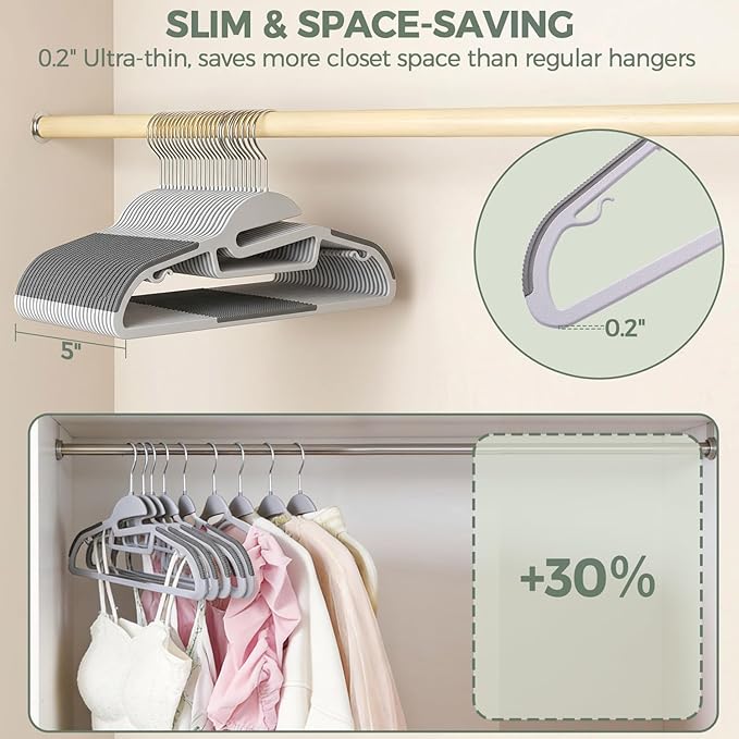 BAGAIL Plastic Hangers 50 Pack with Non-Slip Design,0.2 Inches Thick, 360°Swivel Hook Space Saving Organizer for Bedroom Closet,Shirts,Pants(Grey- S Shaped) - Image 3