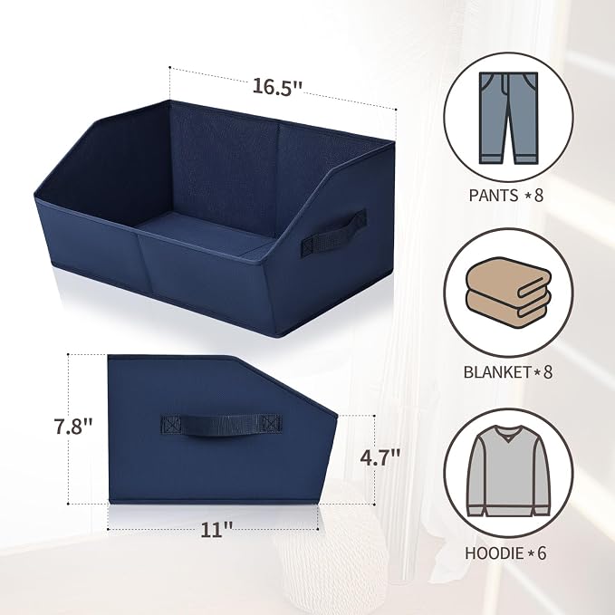 Homsorout Closet Baskets for Shelves Trapezoid - Decorative Storage Baskets with Handle, Closet Bins for Organization, Shelf Storage Bins for Clothes, Books, Home, Office, 8 Pack, Navy Blue - Image 7