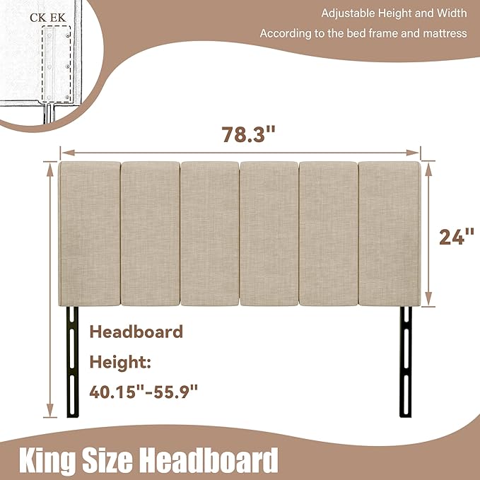 Yongchuang Upholstered King Headboard Only, Modern Linen Head Board for King/Cal King Size Bed Adjustable Height Headboards Oatmeal