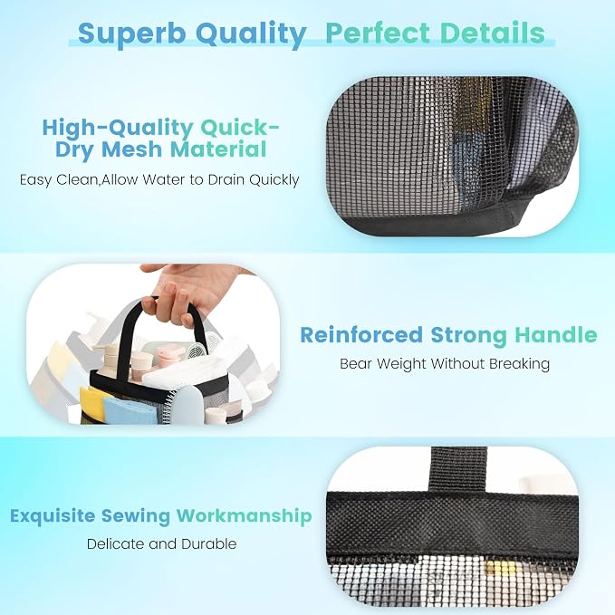 Mesh Shower Caddy Portable for College Dorm Room Essentials for Girls with 9 Pockets,Large-Capacity Shower Basket,Quick Dry Toiletry Tote Bag for Women,Outdoor Gym,Travel,Swim,Beach Camping Essentials - Image 3