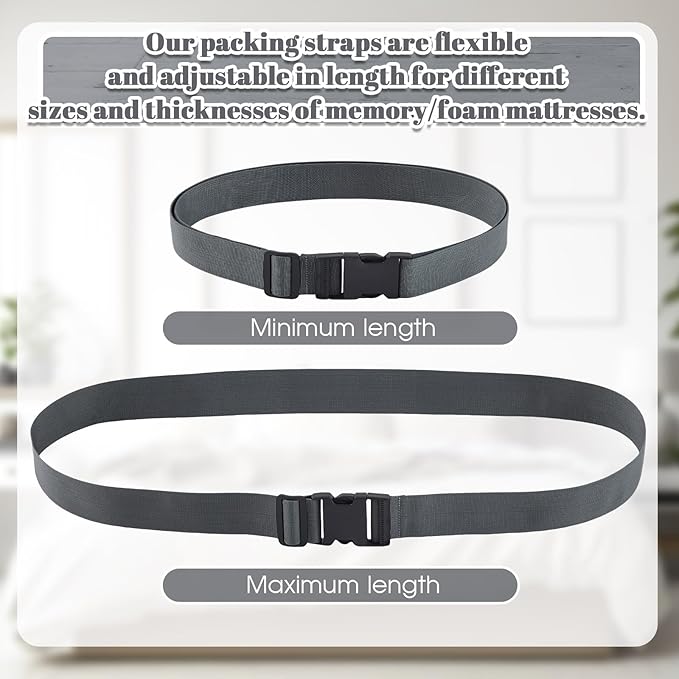 4 Pcs 100" x 2" Mattress Topper Straps Adjustable Memory Foam Packing Straps with Buckles for Home Mattress Moving or Storage, Dark Grey