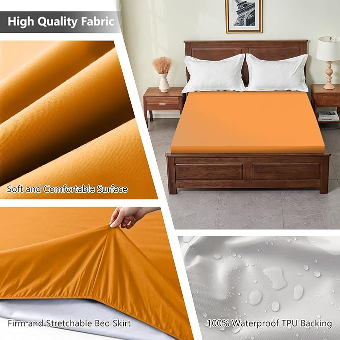 King Size Mattress Cover Protector, Breathable King Mattress Pad Cover with 6-18 Inches Deep Pocket, Waterproof Fitted Sheet for Pets Kids Adults, Machine Washable, Orange (76'' X 80'')