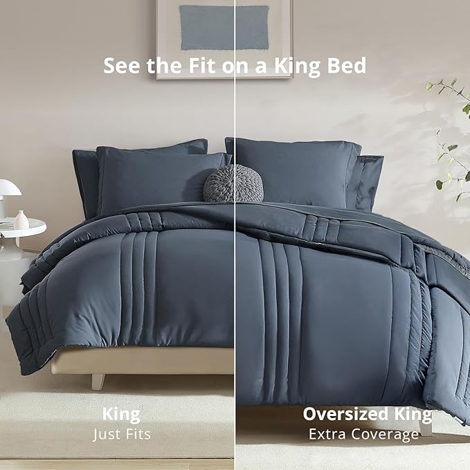 Monbix King Size Comforter Set - 7 Pieces Bed in a Bag King, Blue Gray Bedding Sets with Comforter, All Seasons Comforter Bed Set with Sheets, Pillowcases & Shams
