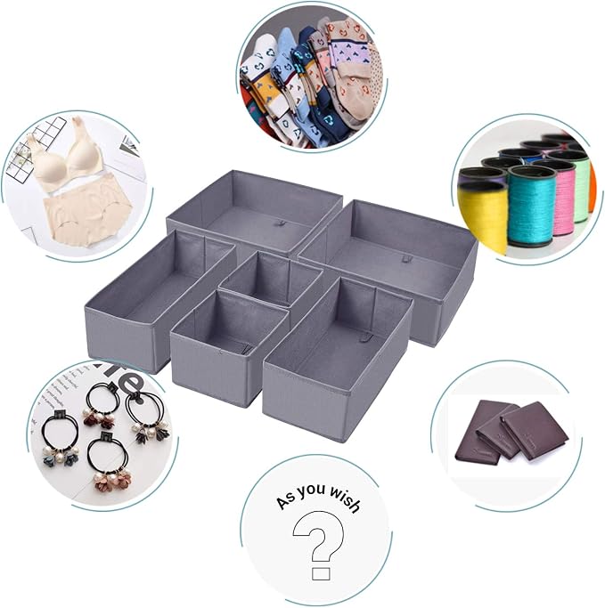 homyfort Dresser Drawer Organizer, Foldable Cloth Storage Box Closet Cube Basket Bins Containers Divider with Drawers for Underwear, Bras, Socks, Ties, Scarves, Set of 6, Grey - Image 7