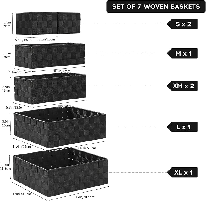 Posprica Small Baskets for Organizing(7 Set) Woven Storage for Shelves, Bathroom, Decorative Closet Organizer, Dresser Bins, Shelf - Image 9