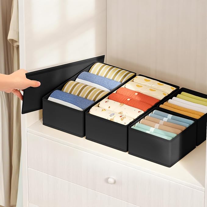 DIMJ Drawer Organizers Clothes, Set of 16 Dresser Organizer Bins, Fabric Closet Organizers and Storage, Shallow Drawer Dividers for Nursery, Clothing, Baby Clothes, Socks, Underwears, Tie (Black) - Image 3
