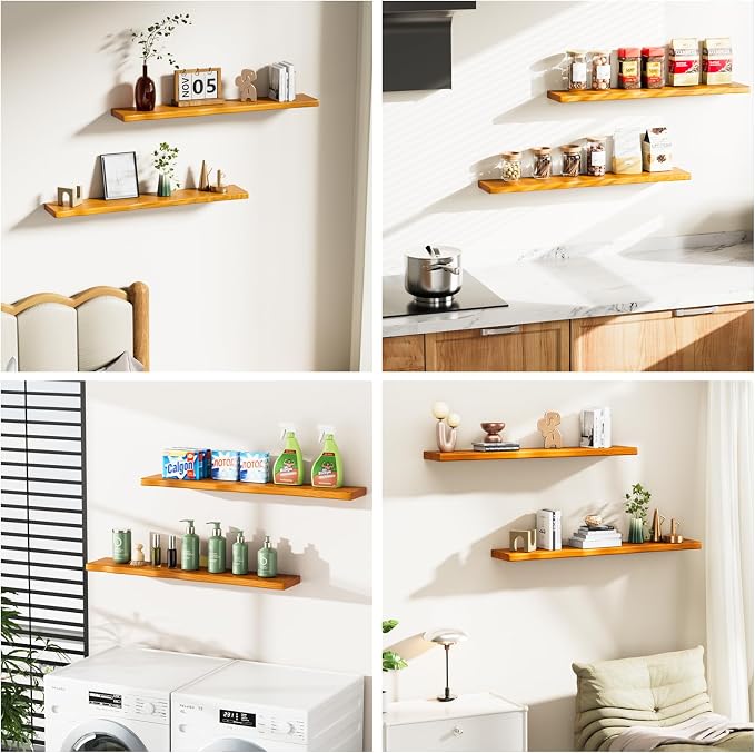 Floating Shelves for Wall Rustic Farmhouse 36 Inch Floating Shelf Bathroom Wooden Shelves for Wall Mounted Live Edge Pine Shelf with Unique Natural Grain for Bedroom Kitchen (Honey Walnut) - Image 5