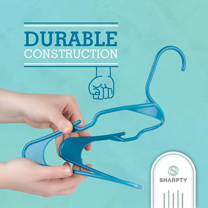 Sharpty Plastic Hangers Clothes Hangers for Clothing, Closet, Coats & Shirts - Notched, Durable & Space Saving - for Everyday Standard Use, Room Essentials & Basics - 50 Pack - Blue - Image 2