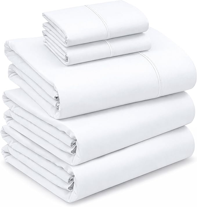 RUVANTI 100% Cotton Sheets – Split King Size Percale Bedding, Cooling & Breathable, Durable with a Crisp, Soft & Comfortable Feel, 16" Deep Pocket, 5-Piece Set, Bright White