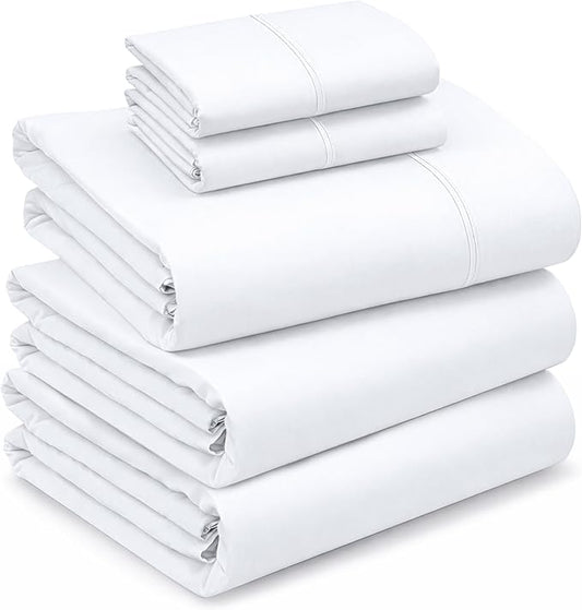 RUVANTI 100% Cotton Sheets – Split King Size Percale Bedding, Cooling & Breathable, Durable with a Crisp, Soft & Comfortable Feel, 16" Deep Pocket, 5-Piece Set, Bright White