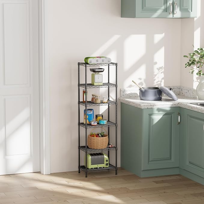 SINGAYE 6 Shelves Bathroom Organizers and Storage Shelf Wire Closet Metal Pantry Kitchen Small Garage Shelving Unit Laundry Room Organization Home Tall Rack Balck 10" D x 16" W x 60”H - Image 8
