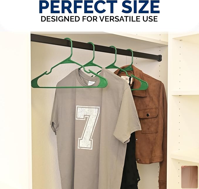 Closetselect Plastic Hangers 50 Pack - Space Saving Clothes Hangers, Made in USA, Durable & Strong Plastic Shirt & Coat Hanger with Notches & Shoulder Grooves, Non-Slip Clothing Hangers | Carpet Green - Image 6