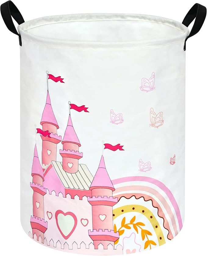 MAIZMZ Kids Hamper Pink Castle Storage Bins Organizer Toy Box Laundry Basket Large Canvas Collapsible Chest for Home/Dorm/Kitchen/Pet/Office/Closet/Shelf/Gift Baskets by Unknown
