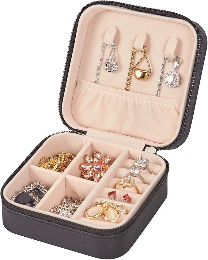 PU Leather Small Jewelry Box, Travel Portable Jewelry Case for Ring, Pendant, Earring, Necklace, Bracelet Organizer Storage Holder Boxes (Black) - Image 3