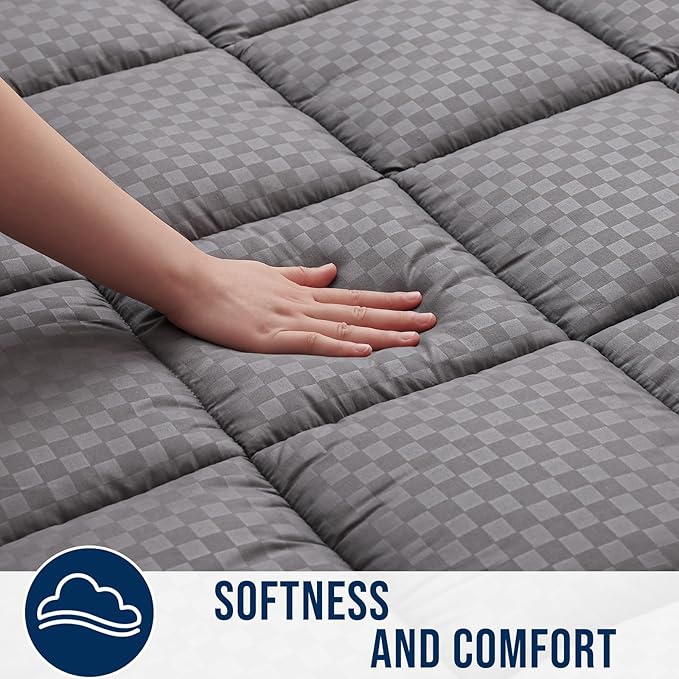 OLANLY Cal King Quilted Fitted Mattress Pad, Cooling Soft Mattress Topper, Elastic Fitted Mattress Cover Stretches up to 21 Inches Deep, Machine Washable Mattress Protector (72x84 inch, Dark Grey)