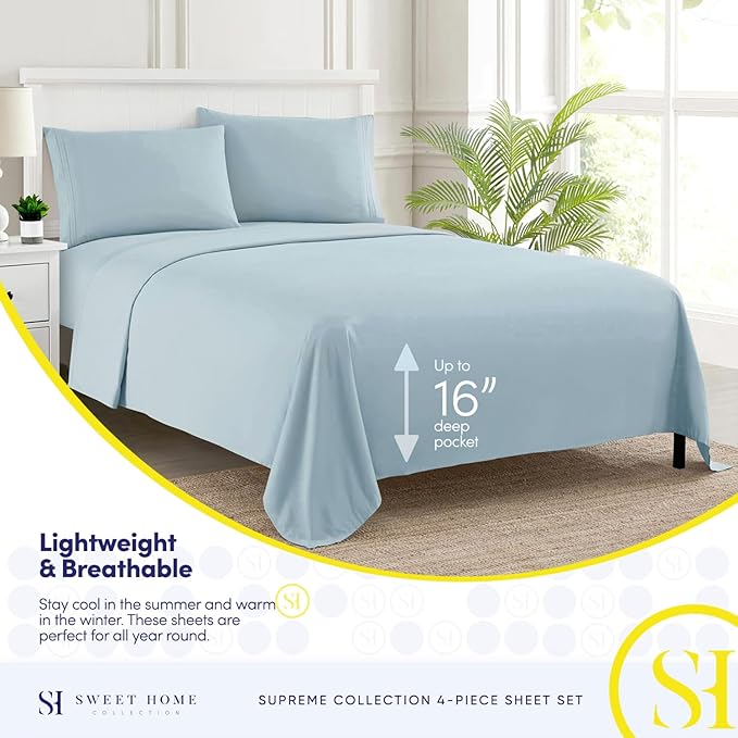 California King Sheet Sets - Breathable Luxury Sheets with Full Elastic & Secure Corner Straps Built In - 1800 Supreme Collection Deep Pocket Bedding Set, Sheet Set, California King, Light Blue