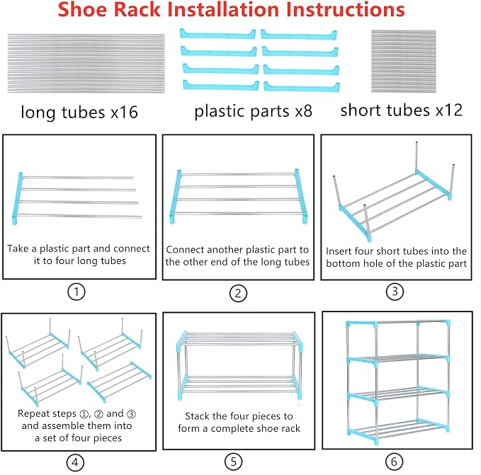 Jucaifu Stackable Small Shoe Rack, Entryway, Hallway and Closet Space Saving Storage and Organization (4-Tier, Blue) - Image 6