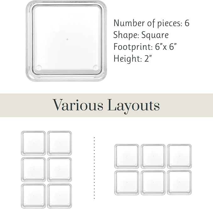 STORi SimpleSort 6-Piece Stackable Clear Drawer Organizer Set | 6" x 6" x 2" Square Trays | Small Makeup Vanity Storage Bins and Office Desk Drawer Dividers | Made in USA - Image 5